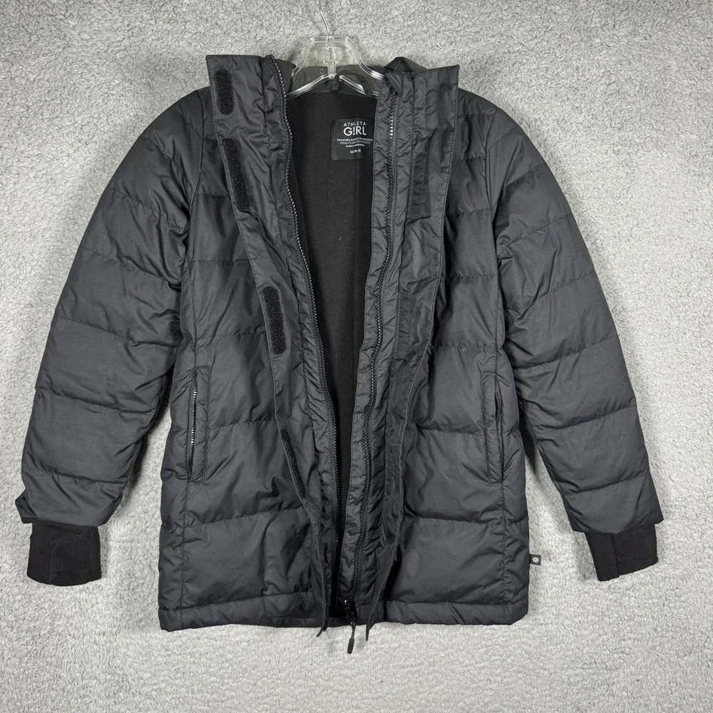 Athleta Girl Black Snow Day Down Jacket Hooded Puffer Fleece Lined Kids M 8-10